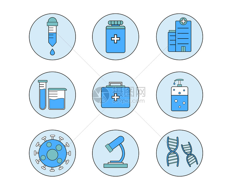 蓝绿色系滴管药瓶医院矢量元素套图图片
