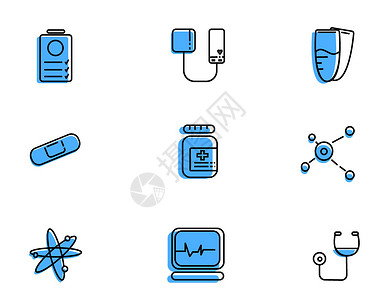 蓝色病理报告医疗主题矢量元素套图图片