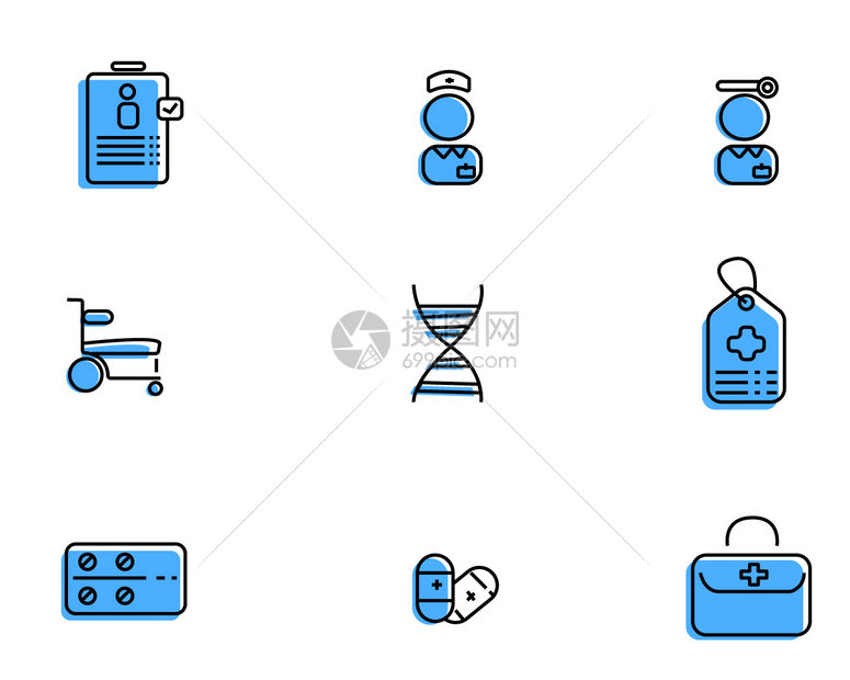 蓝色病历医疗主题矢量元素套图图片