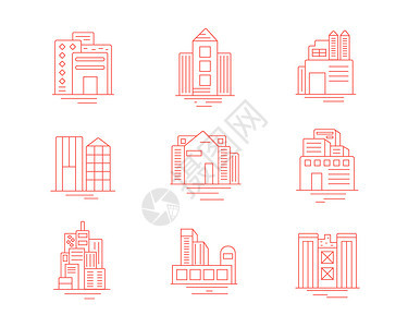 红色ICON图标建筑物城市SVG图标元素套图图片
