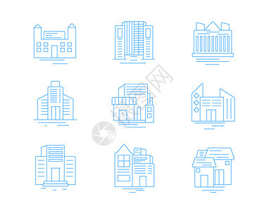 蓝色ICON图标建筑物酒店SVG图标元素套图背景图片