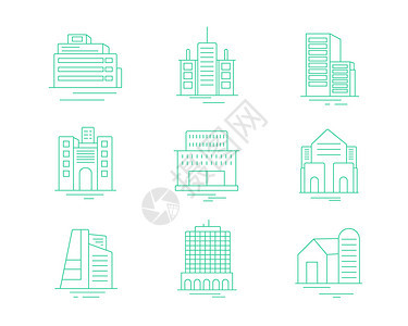 绿色ICON图标建筑物办公楼SVG图标元素套图图片
