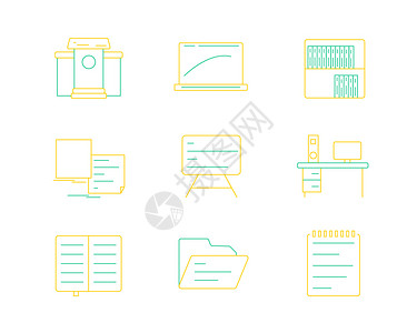 黄绿ICON图标教育SVG图标元素线性套图图片