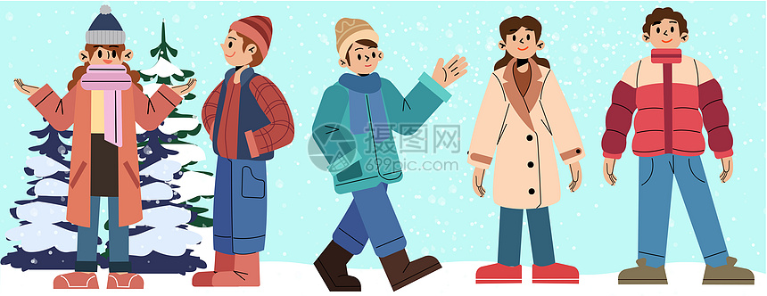 svg人物插画冬日冬装服饰造型人物矢量组合图片