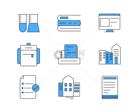 蓝色ICON图标教育学校元素套图svg图标图片