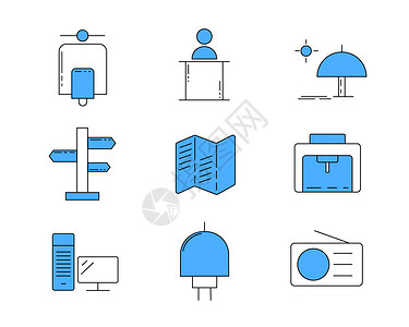 地图设计蓝色ICON图标旅游SVG图标元素套图插画