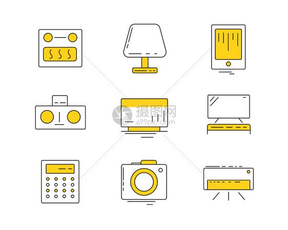 黄色ICON图标家用电器SVG图标元素套图5图片
