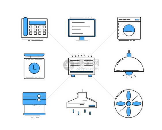 蓝色ICON图标家用电器SVG图标元素套图8图片