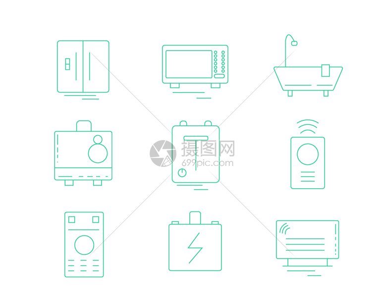 绿色ICON图标家用电器SVG图标元素套图5图片