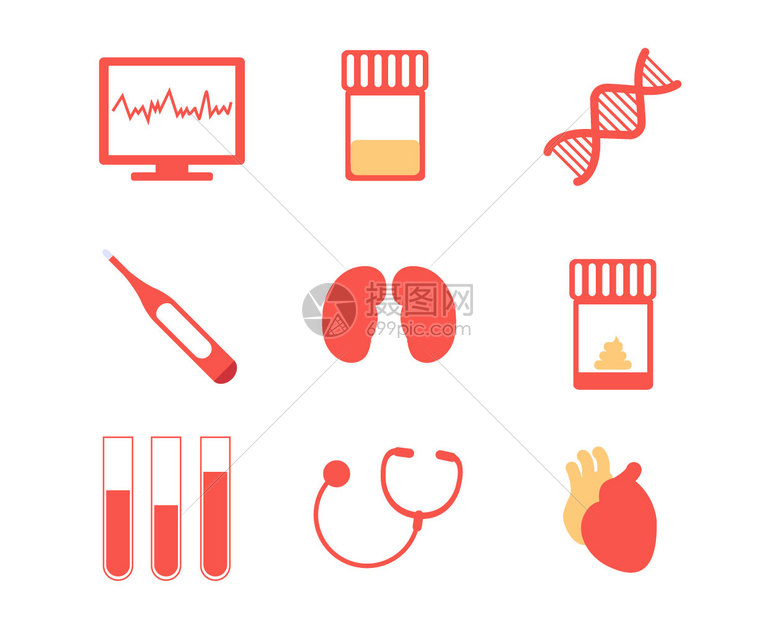 红色医疗行业图标试管svg图标元素套图图片