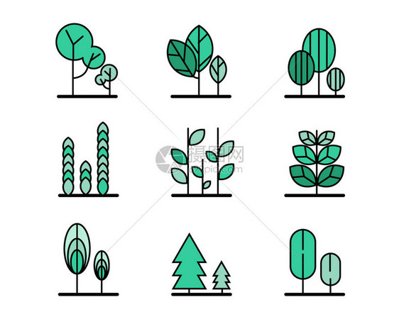 绿色植物花草图标树svg图标元素套图图片