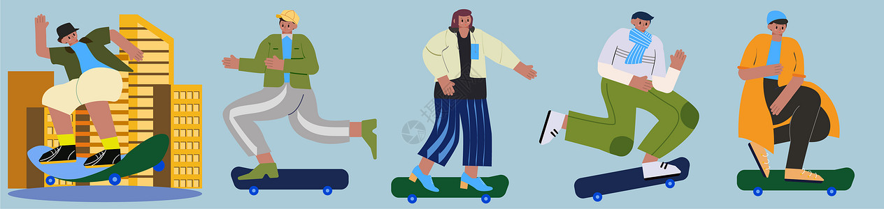 滑板男女人物插画组件图片