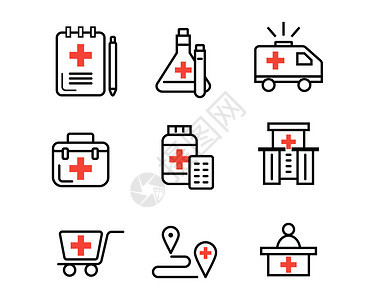 红色医疗SVG图标元素套图图片