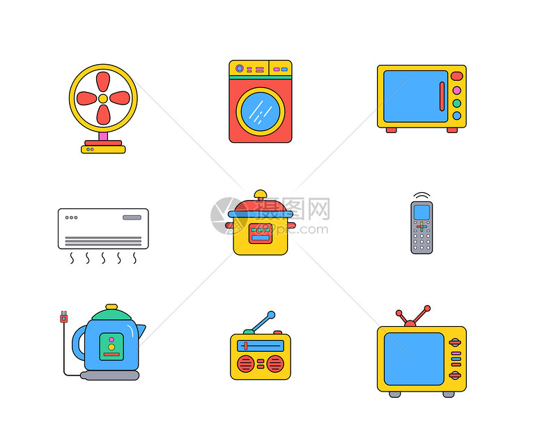 彩色家用电器矢量元素套图图片