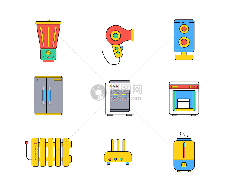 彩色家用电器矢量元素套图4图片