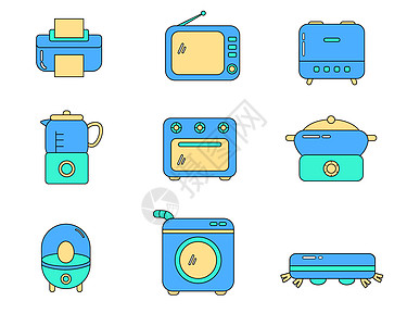 黄蓝色系家用电器矢量套图图片
