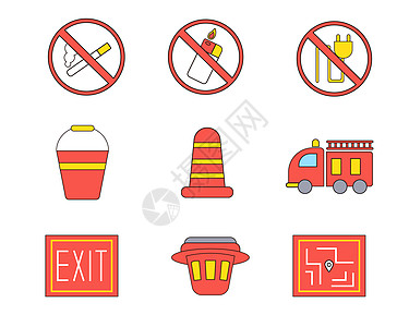 报警器红黄色系火灾矢量套图插画