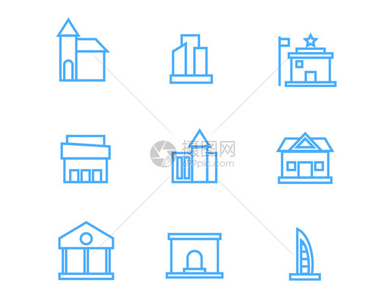 彩色建筑物图标矢量SVG图标元素套图图片