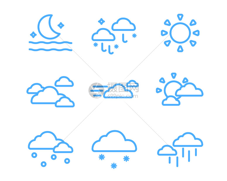 蓝色天气图标晴天多云下雨起风下雪月亮svg图标元素套图图片