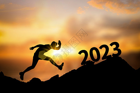 新年目标创意日出剪影奔跑2023设计图片