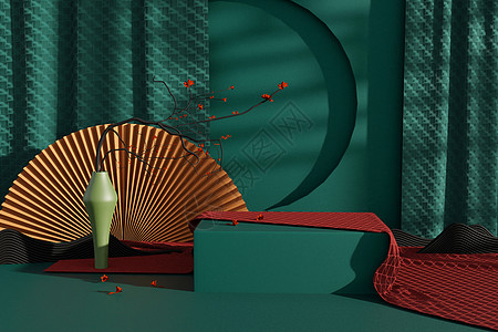 中式花瓶blender中式国潮风场景设计图片