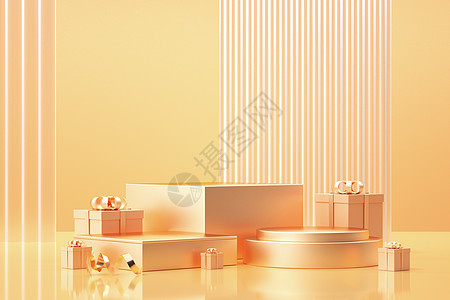 礼盒背景简约金色展台设计图片
