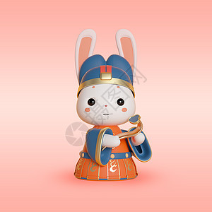 c4d兔年春节拟人兔子形象模型之拿玉如意的古风兔子图片