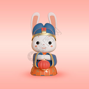 c4d兔年春节拟人兔子形象模型之拿灯笼的古风兔子图片