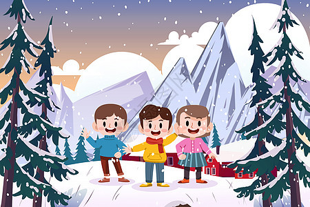二十四节气小雪节气雪天孩子们外出看雪游玩图片
