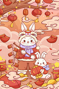 红色喜庆2023癸卯兔新年插画图片