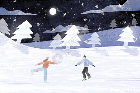 冬天滑雪情侣插画图片