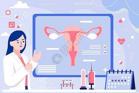 供水设备医生讲解女性子宫健康插画