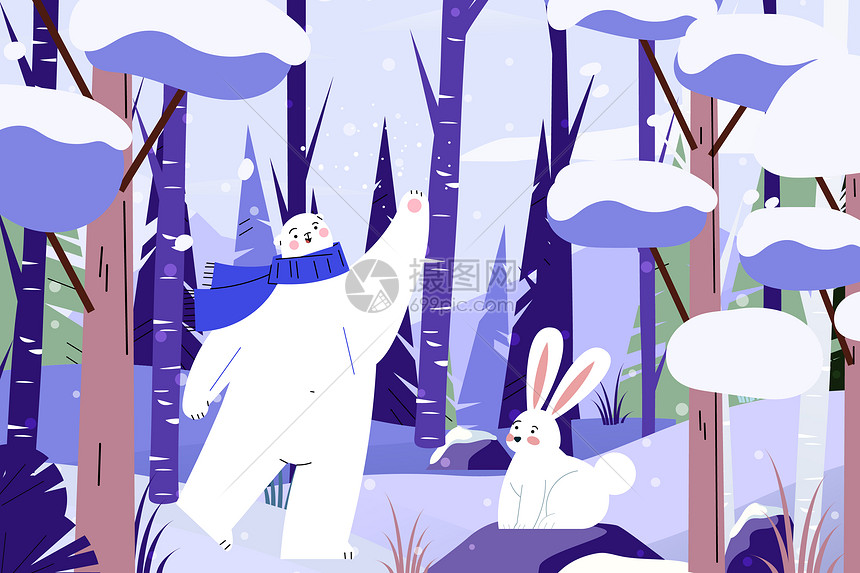冬季森林里的动物矢量插画图片