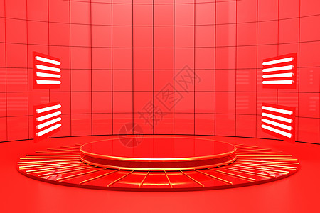 红色几何展台背景图片