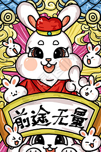 兔年国潮兔子新年插画之前途无量背景图片