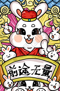 兔年国潮兔子新年插画之前途无量图片
