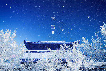 大雪夜景大雪大气创意树枝屋檐设计图片