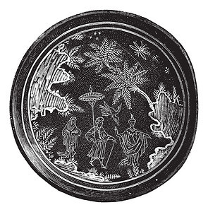 波斯陶器或伊朗的陶器复古雕刻图片