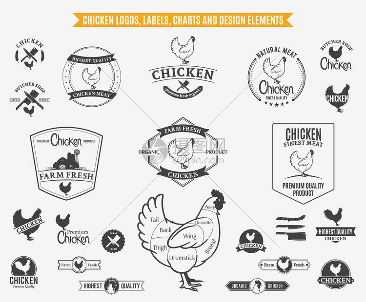 鸡的标志图表和设计元素图片
