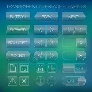 现代用户界面屏幕按钮模板为智能手机或web站点透明模糊材料设计Ui图标图片