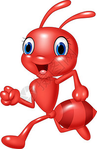 小女孩奔跑卡通快乐红色蚂蚁的矢量插图在白色背插画