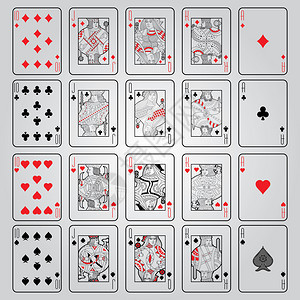 玩扑克牌矢量集十杰克皇后国王Ace背景图片