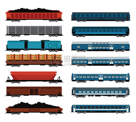一套货运和客运铁路车图片