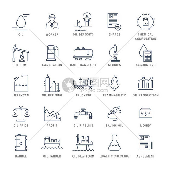 设置的矢量扁线图标石油工业图片