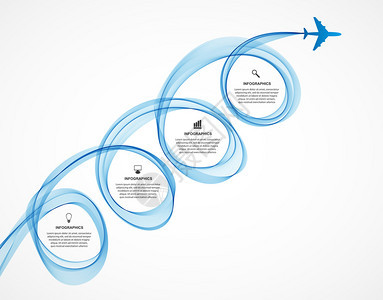 抽象的信息图表飞机和波蓝色的烟雾矢量图图片