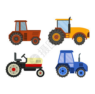 一套不同类型的农用车辆和收割机联合收割机和挖掘机图片