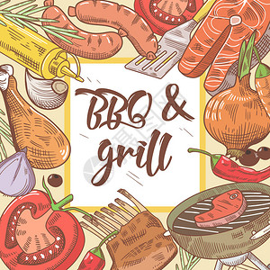 BBQ和Grill手绘设计图片