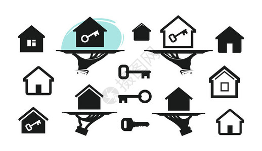 按揭贷款房子首页设置图标建筑房地产钥匙符号矢量图插画