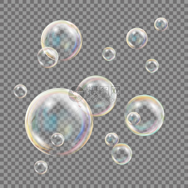 透明的肥皂泡泡向量多彩的下降肥皂泡泡孤立的插图图片