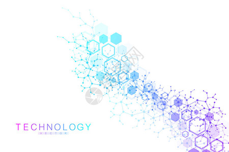 带有动态线条和点的抽象分子网络模式声音流动波科学和技术图象设计感矢量几何图背景图片